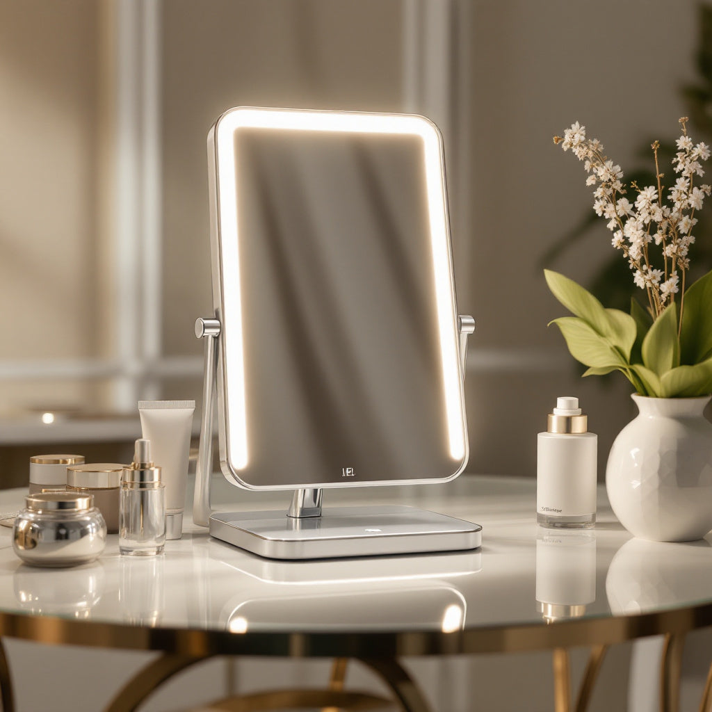 Smart Touch LED Makeup Mirror – Dimmable & Rechargeable