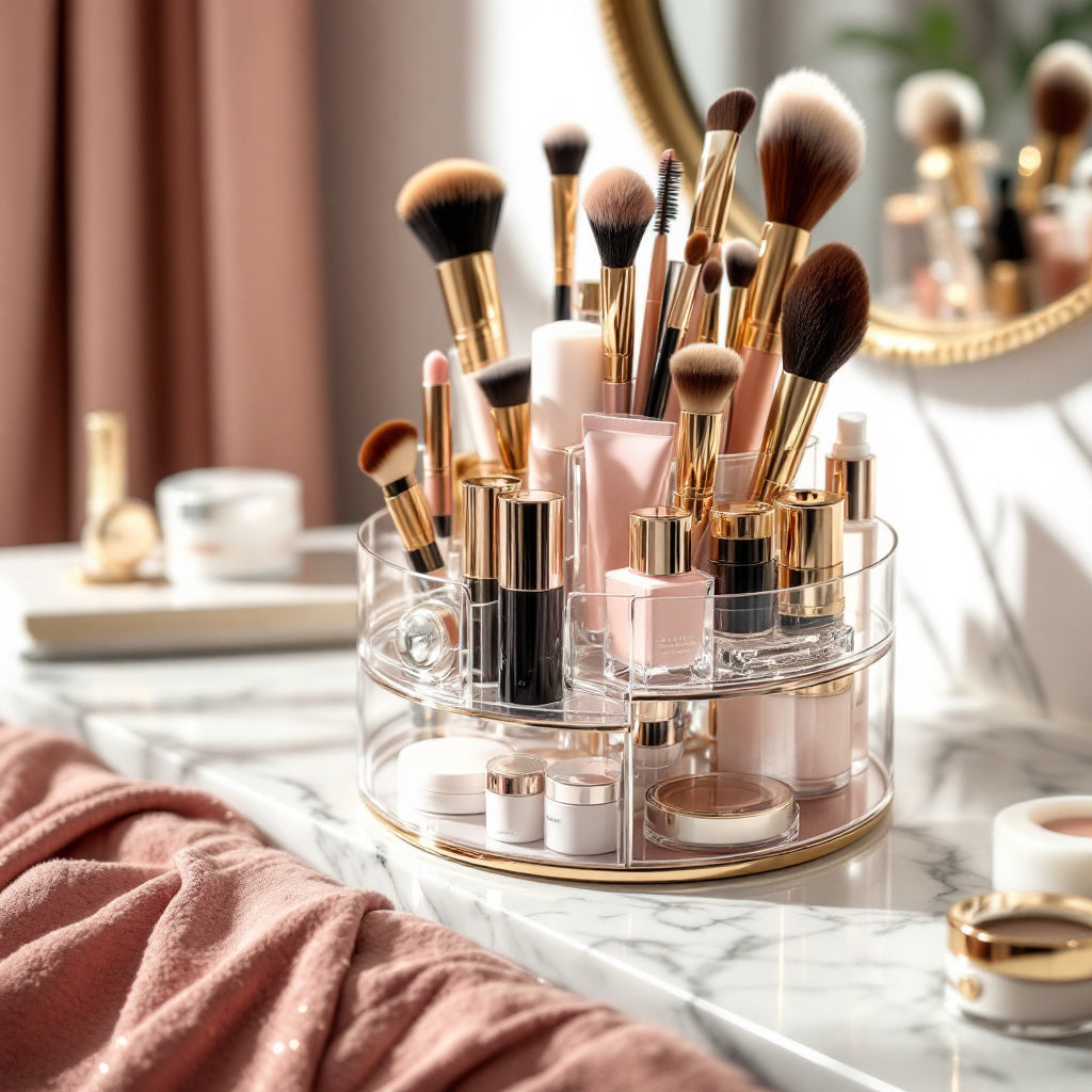 360° Rotating Acrylic Vanity Organizer — Spinning Beauty Station Storage