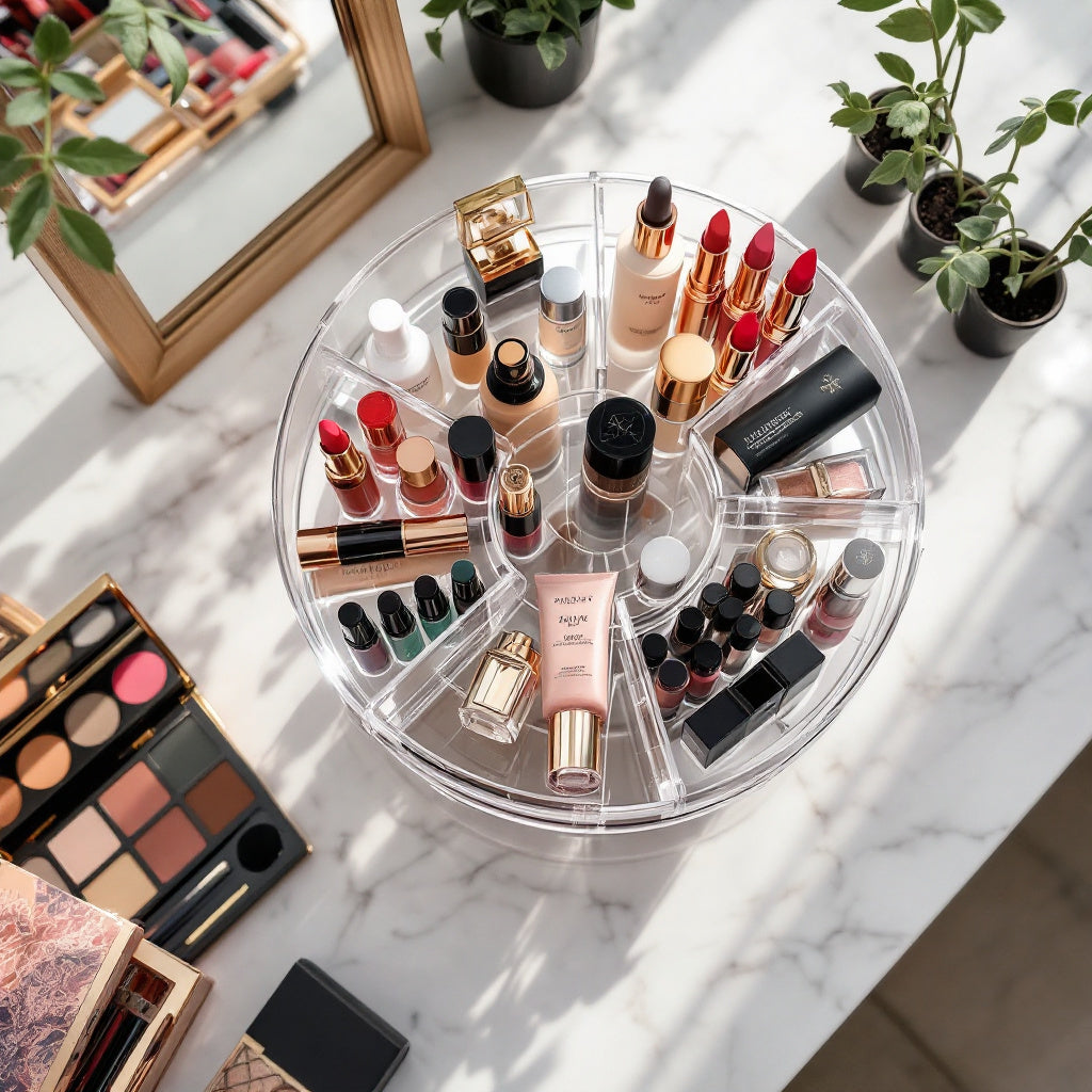 360° Rotating Acrylic Vanity Organizer — Spinning Beauty Station Storage