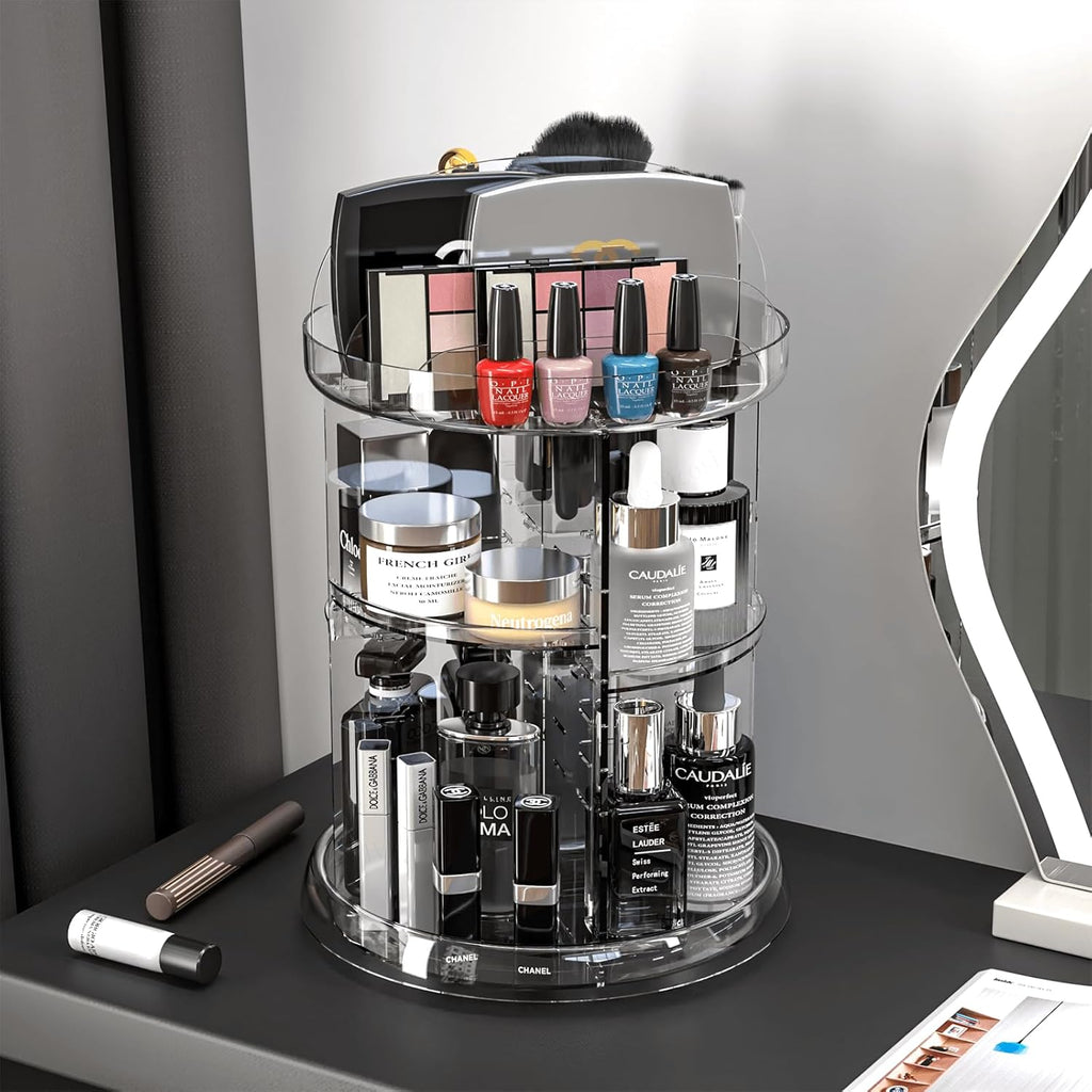 360° Rotating Acrylic Vanity Organizer – Spinning Makeup & Skincare Storage