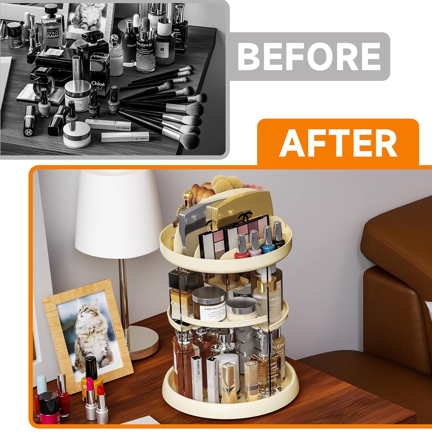 360° Rotating Acrylic Vanity Organizer – Spinning Makeup & Skincare Storage