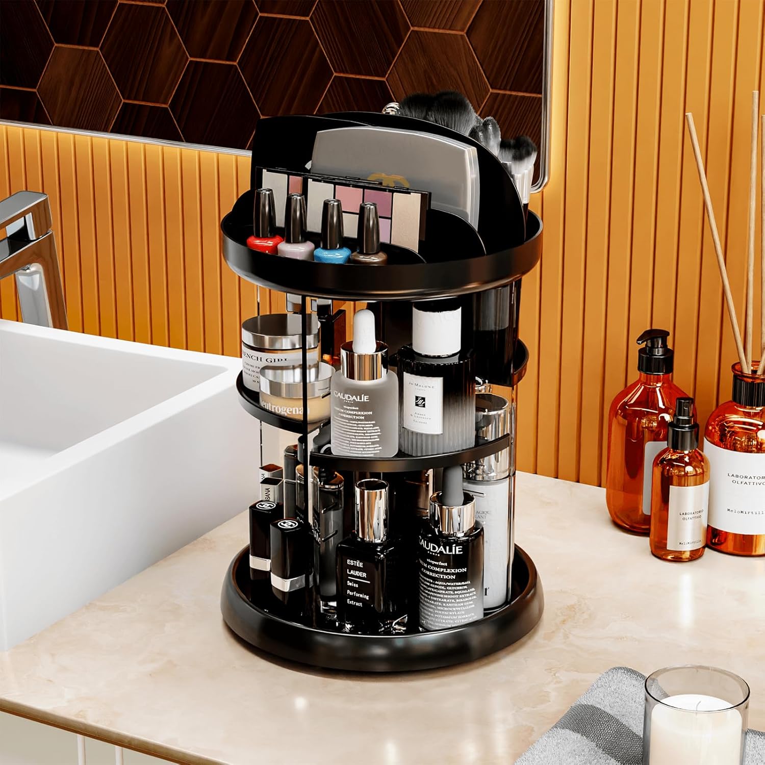360° Rotating Acrylic Vanity Organizer – Spinning Makeup & Skincare Storage