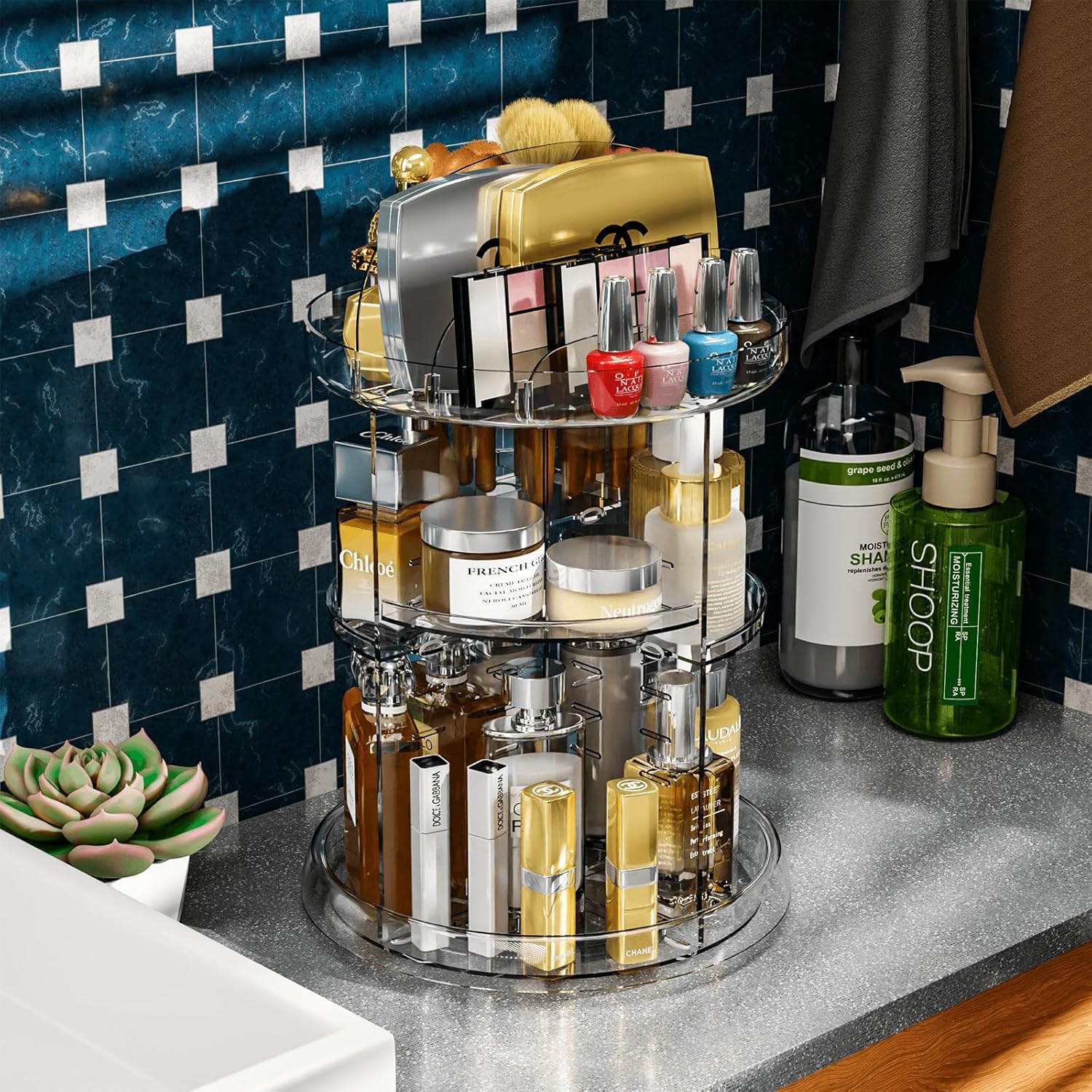 360° Rotating Acrylic Vanity Organizer – Spinning Makeup & Skincare Storage